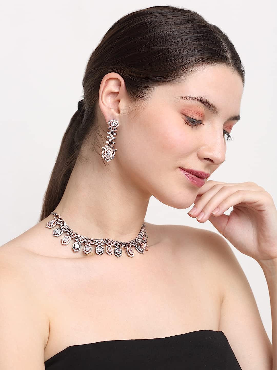 YouBella Jewellery Celebrity Inspired Metallic Touch Jewellery Set with Earrings for Girls and Women (YBNK_50444) (Metallic)